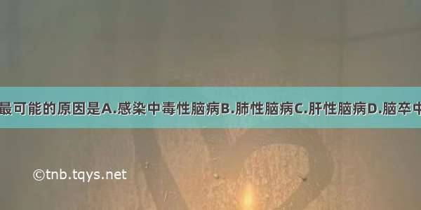 患者神志障碍最可能的原因是A.感染中毒性脑病B.肺性脑病C.肝性脑病D.脑卒中E.脑血管意外