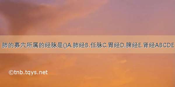 肺的募穴所属的经脉是()A.肺经B.任脉C.胃经D.脾经E.肾经ABCDE