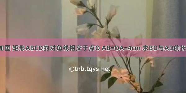 如图 矩形ABCD的对角线相交于点O AB=OA=4cm 求BD与AD的长．