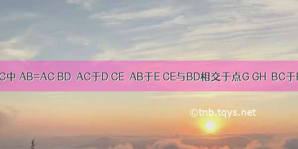 已知：如图 在△ABC中 AB=AC BD⊥AC于D CE⊥AB于E CE与BD相交于点G GH⊥BC于H．求证：BH=CH．