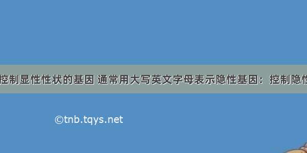 显性基因：控制显性性状的基因 通常用大写英文字母表示隐性基因：控制隐性性状的基因