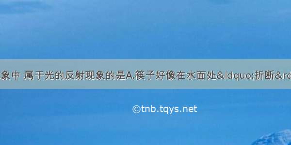 如图所示的四种现象中 属于光的反射现象的是A.筷子好像在水面处“折断”B.放大镜把文