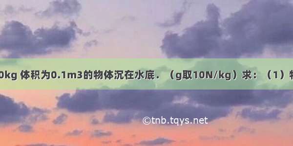 一个质量为160kg 体积为0.1m3的物体沉在水底．（g取10N/kg）求：（1）物体受到的重力