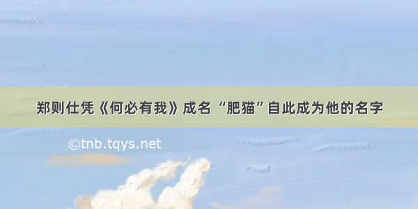 郑则仕凭《何必有我》成名 “肥猫”自此成为他的名字