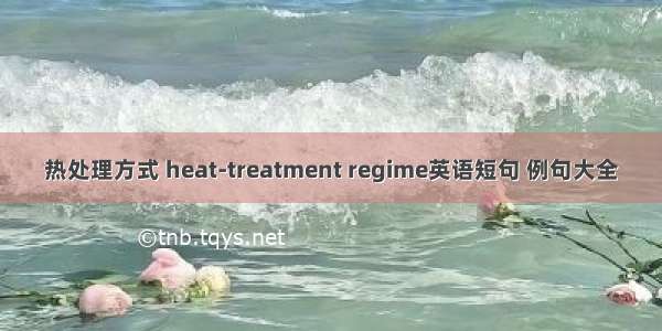 热处理方式 heat-treatment regime英语短句 例句大全