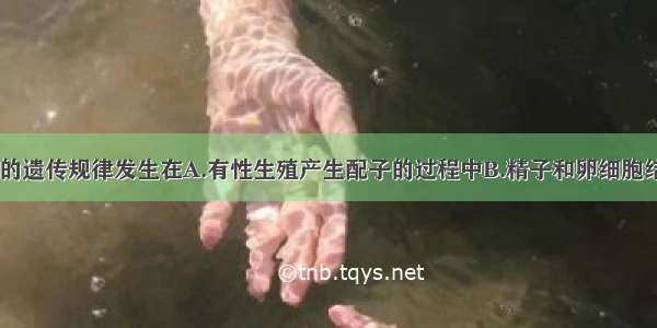 单选题孟德尔的遗传规律发生在A.有性生殖产生配子的过程中B.精子和卵细胞结合的过程中C