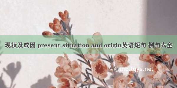 现状及成因 present situation and origin英语短句 例句大全