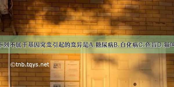 单选题下列不属于基因突变引起的变异是A.糖尿病B.白化病C.色盲D.猫叫综合征