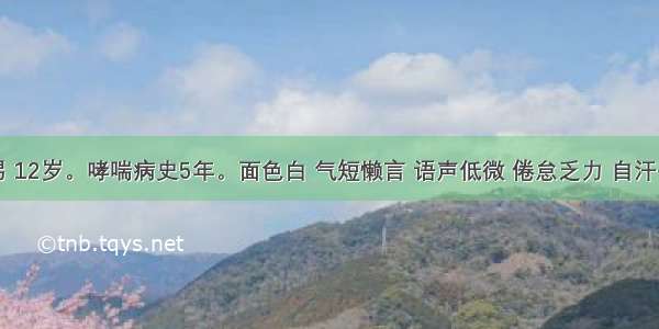 患儿 男 12岁。哮喘病史5年。面色白 气短懒言 语声低微 倦怠乏力 自汗畏冷 四