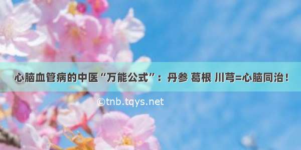 心脑血管病的中医“万能公式”：丹参 葛根 川芎=心脑同治！