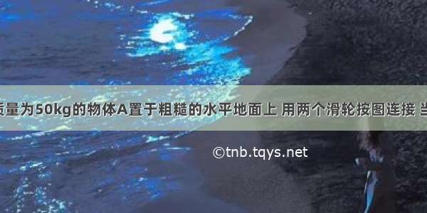 如图所示 质量为50kg的物体A置于粗糙的水平地面上 用两个滑轮按图连接 当水平拉力F