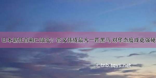 日本新任首相已敲定！菅义伟成最大一匹黑马 对华态度或更强硬