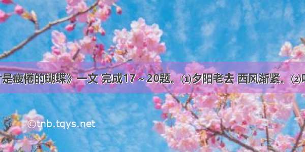 阅读《落叶是疲倦的蝴蝶》一文 完成17～20题。⑴夕阳老去 西风渐紧。⑵叶落了 秋就