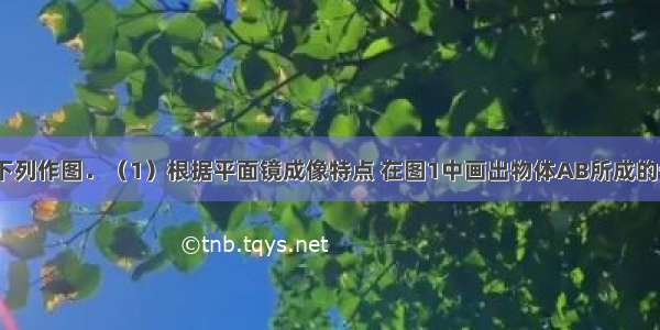 按要求完成下列作图．（1）根据平面镜成像特点 在图1中画出物体AB所成的像．（2）如