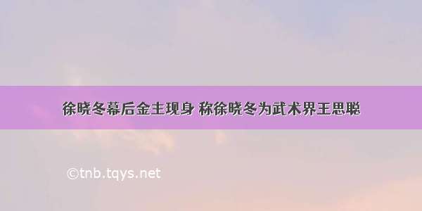 徐晓冬幕后金主现身 称徐晓冬为武术界王思聪