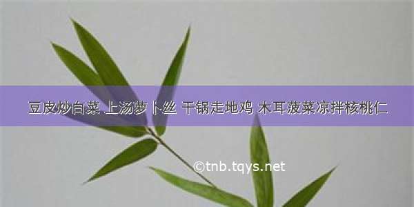 豆皮炒白菜 上汤萝卜丝 干锅走地鸡 木耳菠菜凉拌核桃仁