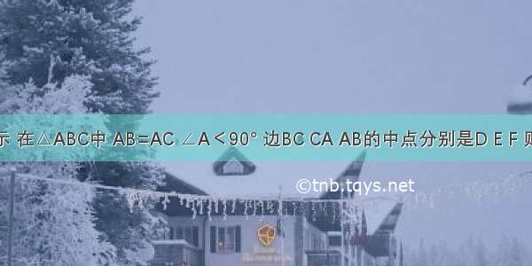 如图所示 在△ABC中 AB=AC ∠A＜90° 边BC CA AB的中点分别是D E F 则四边形