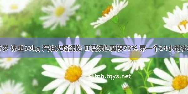 患者 女 35岁 体重50kg 汽油火焰烧伤 Ⅱ度烧伤面积73% 第一个24小时补液总量为A