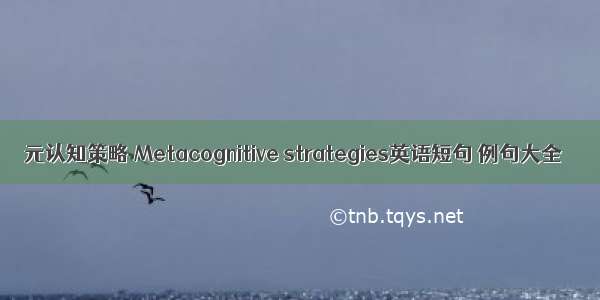 元认知策略 Metacognitive strategies英语短句 例句大全