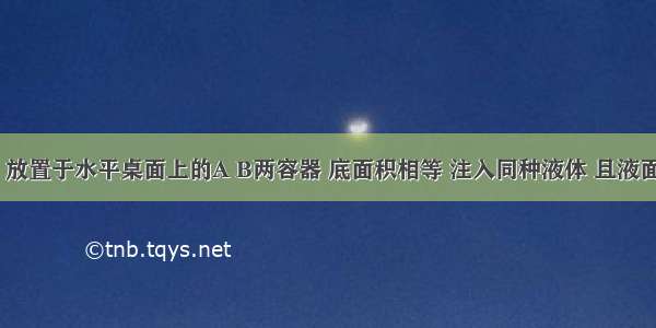 如图所示 放置于水平桌面上的A B两容器 底面积相等 注入同种液体 且液面高度相同