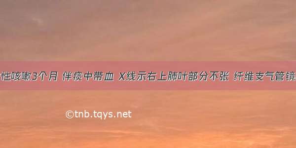 某患者刺激性咳嗽3个月 伴痰中带血 X线示右上肺叶部分不张 纤维支气管镜检查见右肺