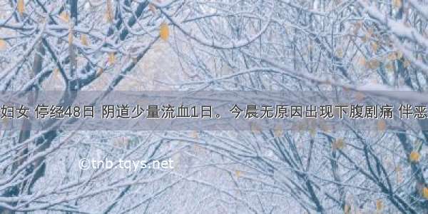 27岁已婚妇女 停经48日 阴道少量流血1日。今晨无原因出现下腹剧痛 伴恶心 呕吐及