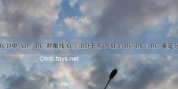 在等腰梯形ABCD中 AD∥BC 对角线AC⊥BD于点O AE⊥BC DF⊥BC 垂足分别为E F AD=