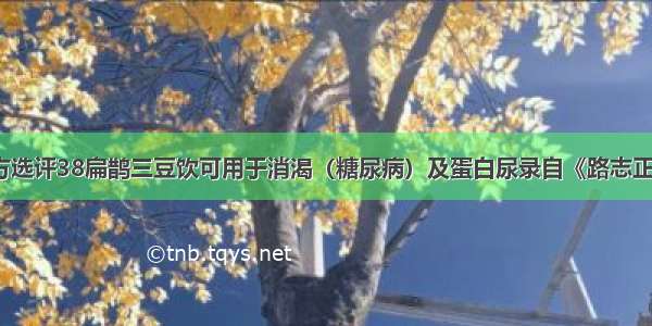 古今单验方选评38扁鹊三豆饮可用于消渴（糖尿病）及蛋白尿录自《路志正医林集腋》