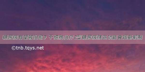 糖尿病有望被治愈？干细胞治疗2型糖尿病胰岛功能衰竭新机制