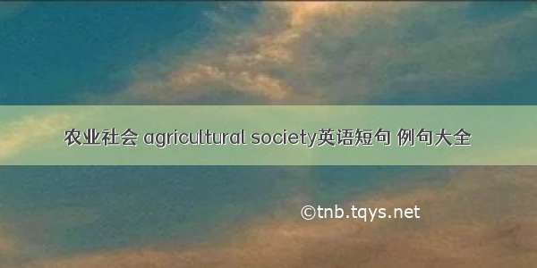 农业社会 agricultural society英语短句 例句大全