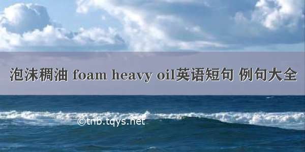 泡沫稠油 foam heavy oil英语短句 例句大全