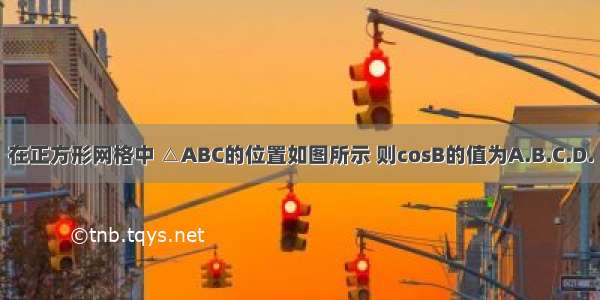 在正方形网格中 △ABC的位置如图所示 则cosB的值为A.B.C.D.