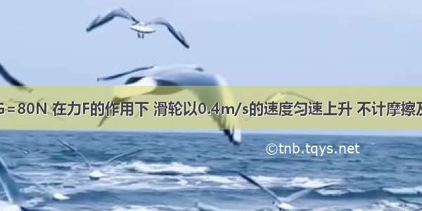 如图所示 G=80N 在力F的作用下 滑轮以0.4m/s的速度匀速上升 不计摩擦及滑轮重 则