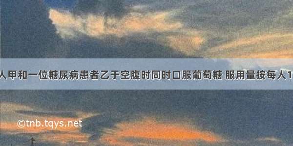 让一位健康人甲和一位糖尿病患者乙于空腹时同时口服葡萄糖 服用量按每人1kg体重1g计