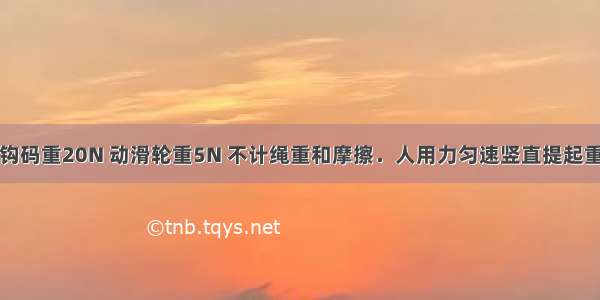 如图所示 钩码重20N 动滑轮重5N 不计绳重和摩擦．人用力匀速竖直提起重物 则弹簧