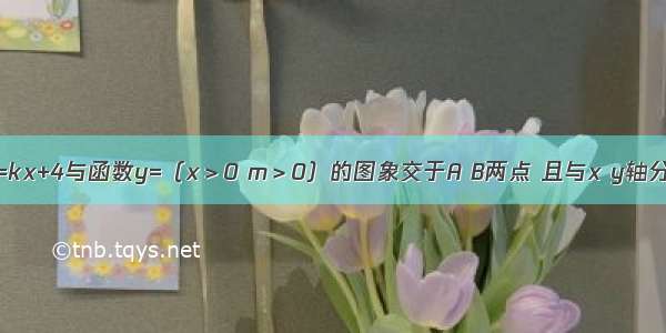 如图 直线y=kx+4与函数y=（x＞0 m＞0）的图象交于A B两点 且与x y轴分别交于C D