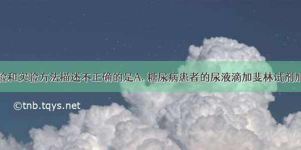 下面有关实验和实验方法描述不正确的是A. 糖尿病患者的尿液滴加斐林试剂加热会出现砖