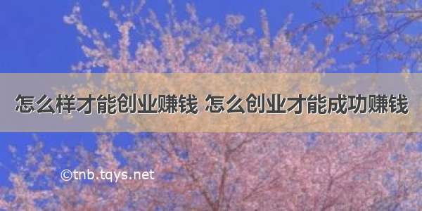 怎么样才能创业赚钱 怎么创业才能成功赚钱