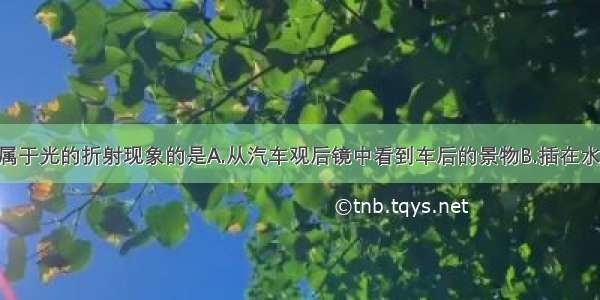 下列现象中属于光的折射现象的是A.从汽车观后镜中看到车后的景物B.插在水中的筷子 看