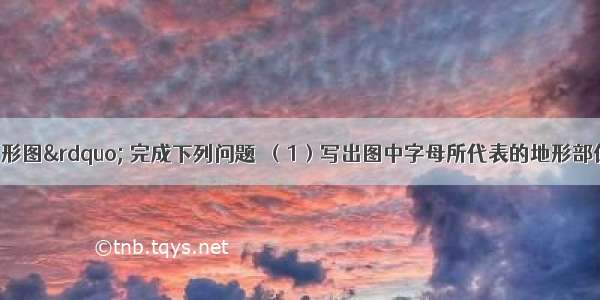 读&ldquo;等高线地形图&rdquo; 完成下列问题．（1）写出图中字母所代表的地形部位名称：B______