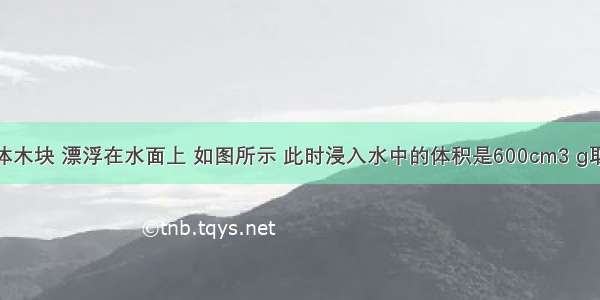 实心正方体木块 漂浮在水面上 如图所示 此时浸入水中的体积是600cm3 g取10N/kg．