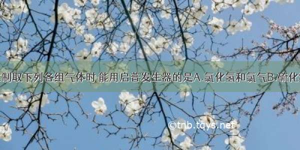 单选题实验室制取下列各组气体时 能用启普发生器的是A.氯化氢和氯气B.硫化氢和二氧化硫