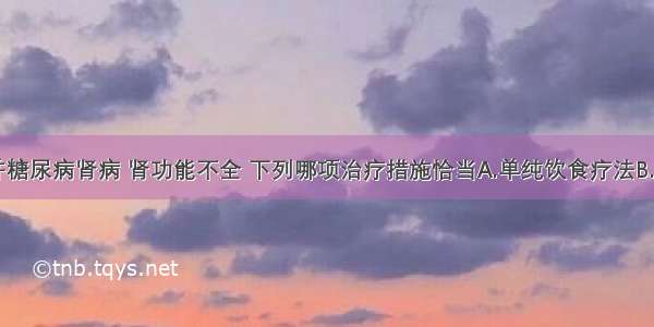 糖尿病合并糖尿病肾病 肾功能不全 下列哪项治疗措施恰当A.单纯饮食疗法B.二甲双胍C.