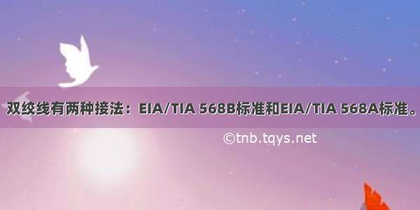 双绞线有两种接法：EIA/TIA 568B标准和EIA/TIA 568A标准。