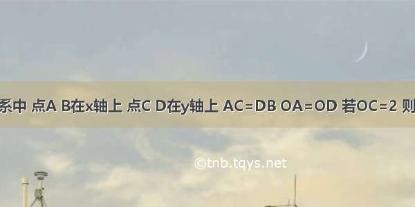 如图 在平面直角坐标系中 点A B在x轴上 点C D在y轴上 AC=DB OA=OD 若OC=2 则点B的坐标为________．