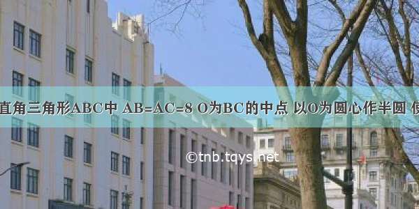 如图 在等腰直角三角形ABC中 AB=AC=8 O为BC的中点 以O为圆心作半圆 使它与AB AC