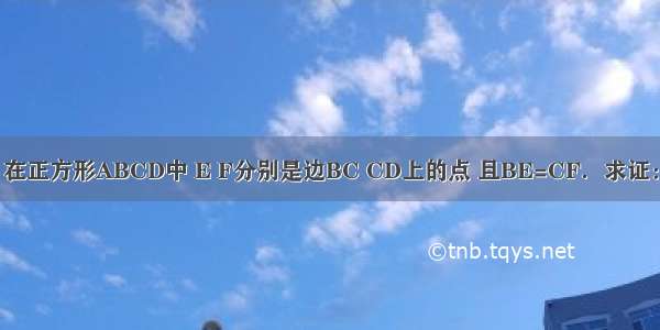 已知 如图 在正方形ABCD中 E F分别是边BC CD上的点 且BE=CF．求证：AE⊥BF．