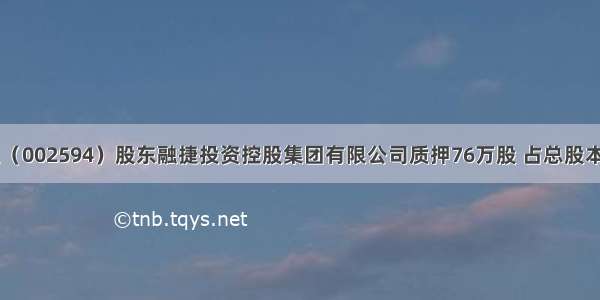 比亚迪（002594）股东融捷投资控股集团有限公司质押76万股 占总股本0.03%