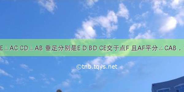 已知 如下图 BE⊥AC CD⊥AB 垂足分别是E D BD CE交于点F 且AF平分∠CAB．求证：FB=FC．