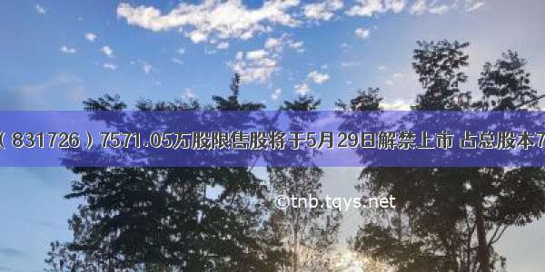 朱老六（831726）7571.05万股限售股将于5月29日解禁上市 占总股本74.12%